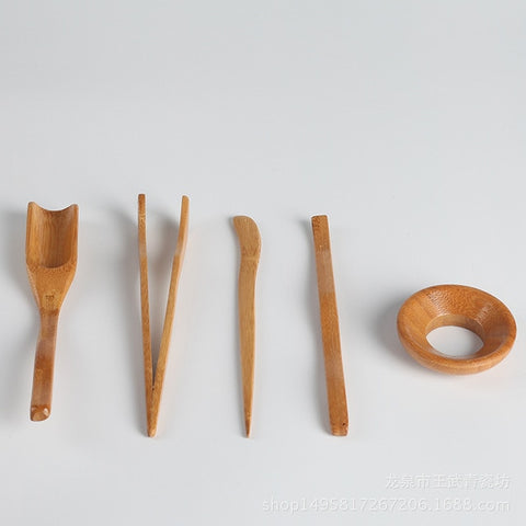 Image of 5Pcs/set Tea Ceremony Utensils Set Bamboo Teaspoons tea Needle Tea Tweezer Clip Strainer Tong Tube Wooden Teaware