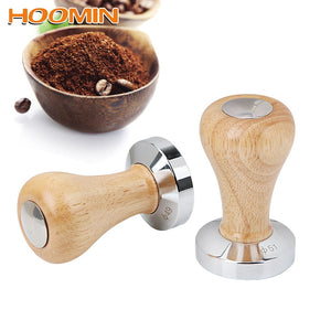 HOOMIN 51MM 49MM Wood Handle Coffee Powder Hammer Flat Espresso Tamper Stainless Steel Coffee Tamper Barista Tools Coffeeware