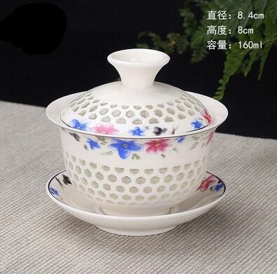 Image of Hand Painted Lake and Mountains Ceramic Porcelain Gaiwan Chinese Kung Fu Tea Set Teaware Tureen Sancai Tea Cup Pu'er Kettle