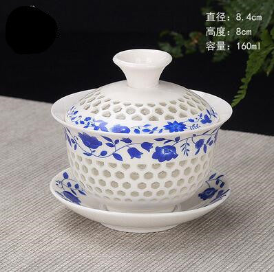 Image of Hand Painted Lake and Mountains Ceramic Porcelain Gaiwan Chinese Kung Fu Tea Set Teaware Tureen Sancai Tea Cup Pu'er Kettle