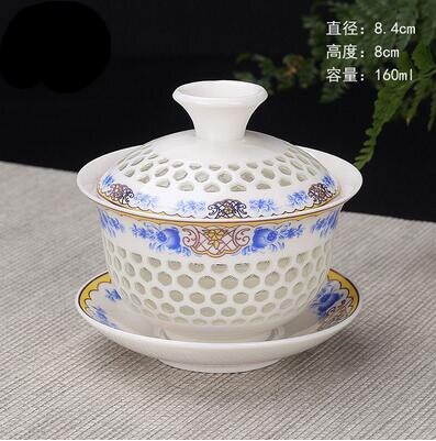 Image of Hand Painted Lake and Mountains Ceramic Porcelain Gaiwan Chinese Kung Fu Tea Set Teaware Tureen Sancai Tea Cup Pu'er Kettle