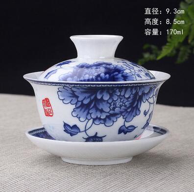 Image of Hand Painted Lake and Mountains Ceramic Porcelain Gaiwan Chinese Kung Fu Tea Set Teaware Tureen Sancai Tea Cup Pu'er Kettle