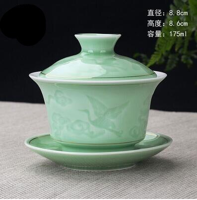 Image of Hand Painted Lake and Mountains Ceramic Porcelain Gaiwan Chinese Kung Fu Tea Set Teaware Tureen Sancai Tea Cup Pu'er Kettle