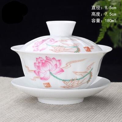 Image of Hand Painted Lake and Mountains Ceramic Porcelain Gaiwan Chinese Kung Fu Tea Set Teaware Tureen Sancai Tea Cup Pu'er Kettle