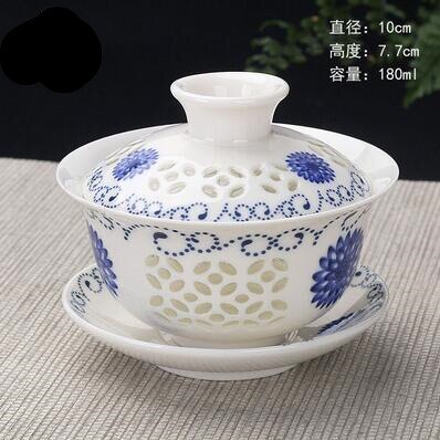 Image of Hand Painted Lake and Mountains Ceramic Porcelain Gaiwan Chinese Kung Fu Tea Set Teaware Tureen Sancai Tea Cup Pu'er Kettle