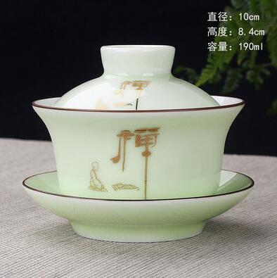 Image of Hand Painted Lake and Mountains Ceramic Porcelain Gaiwan Chinese Kung Fu Tea Set Teaware Tureen Sancai Tea Cup Pu'er Kettle