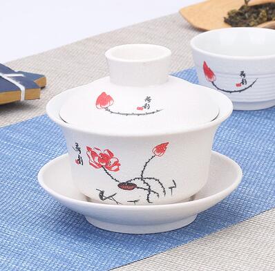 Image of Hand Painted Lake and Mountains Ceramic Porcelain Gaiwan Chinese Kung Fu Tea Set Teaware Tureen Sancai Tea Cup Pu'er Kettle