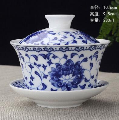 Image of Hand Painted Lake and Mountains Ceramic Porcelain Gaiwan Chinese Kung Fu Tea Set Teaware Tureen Sancai Tea Cup Pu'er Kettle