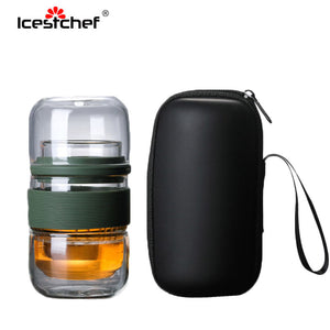 ICESTCHEF Travel Teaware Sets With Carring Cases Glass Kung Fu Tea Portable Heat-resistant Filter Flower Tea Teaware Sets