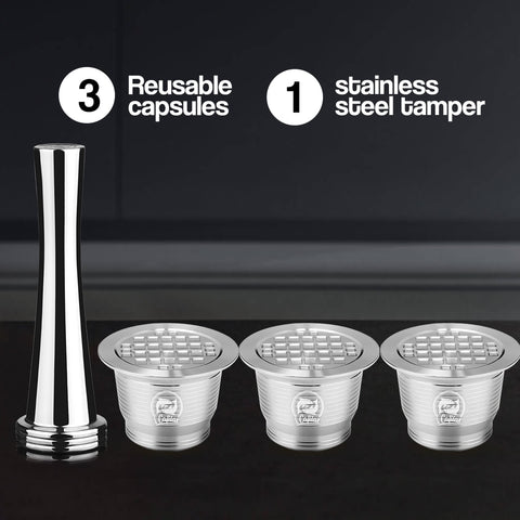 Image of 4PC/Set Nespresso Stainless Steel Refillable Coffee Capsule New Version Tamper Reusable Coffee Filt Pod Birthday Coffeeware Gift