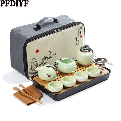 Image of Portable Ceramic Teaware Set Chinese Kung Fu Tea Set Teapot Traveller Teaware With Bag Teaset Gaiwan Tea Cups Of Tea Ceremony