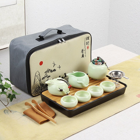 Image of Portable Ceramic Teaware Set Chinese Kung Fu Tea Set Teapot Traveller Teaware With Bag Teaset Gaiwan Tea Cups Of Tea Ceremony