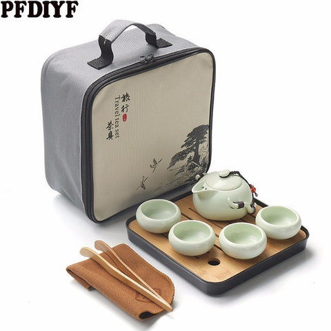 Image of Portable Ceramic Teaware Set Chinese Kung Fu Tea Set Teapot Traveller Teaware With Bag Teaset Gaiwan Tea Cups Of Tea Ceremony