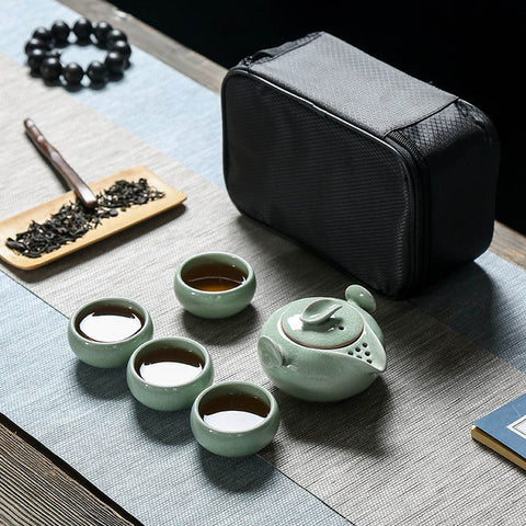 Image of High quality Ge Kiln Travel tea set inclue 1pot 1bag 4cups,Quick Cup kung fu gaiwan office travel portable Teaware teapot teacup