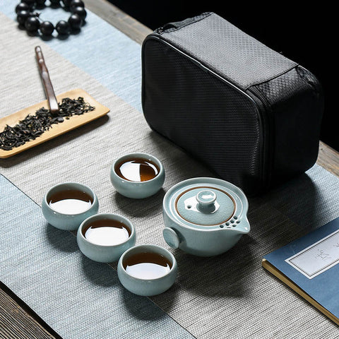 Image of High quality Ge Kiln Travel tea set inclue 1pot 1bag 4cups,Quick Cup kung fu gaiwan office travel portable Teaware teapot teacup