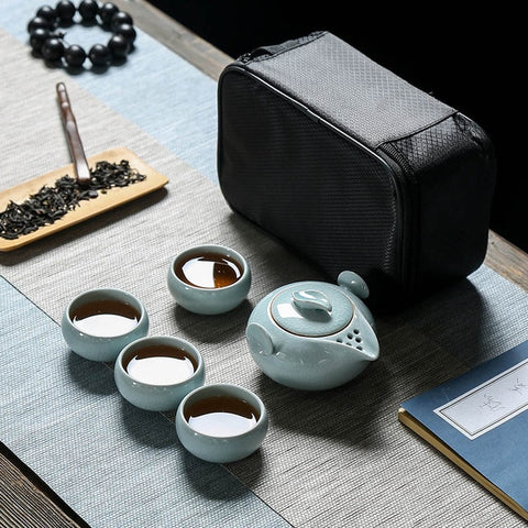 Image of High quality Ge Kiln Travel tea set inclue 1pot 1bag 4cups,Quick Cup kung fu gaiwan office travel portable Teaware teapot teacup