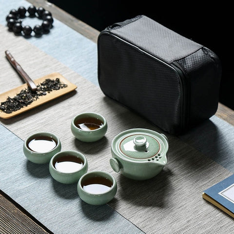 Image of High quality Ge Kiln Travel tea set inclue 1pot 1bag 4cups,Quick Cup kung fu gaiwan office travel portable Teaware teapot teacup