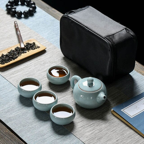 Image of High quality Ge Kiln Travel tea set inclue 1pot 1bag 4cups,Quick Cup kung fu gaiwan office travel portable Teaware teapot teacup