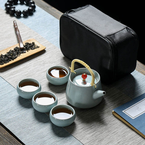 Image of High quality Ge Kiln Travel tea set inclue 1pot 1bag 4cups,Quick Cup kung fu gaiwan office travel portable Teaware teapot teacup