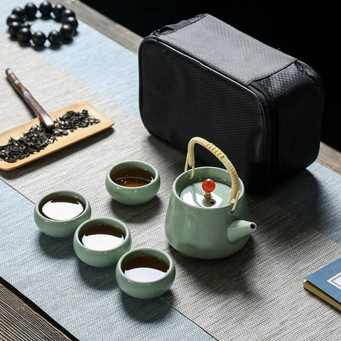 Image of High quality Ge Kiln Travel tea set inclue 1pot 1bag 4cups,Quick Cup kung fu gaiwan office travel portable Teaware teapot teacup