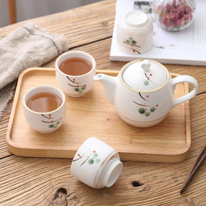 Houmaid Drinkware Japanese Creative Ceramic Teaware Set with Wooden Tray Porcelain Modern Fashion Teapot Set with 4PCS Cups