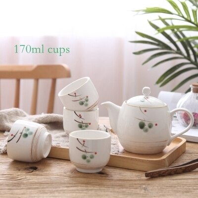 Image of Houmaid Drinkware Japanese Creative Ceramic Teaware Set with Wooden Tray Porcelain Modern Fashion Teapot Set with 4PCS Cups