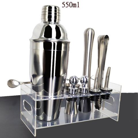 Image of 750ml/600ml Stainless Bar Cocktail Shaker Set Barware Set Shaker Set with Wooden Rack