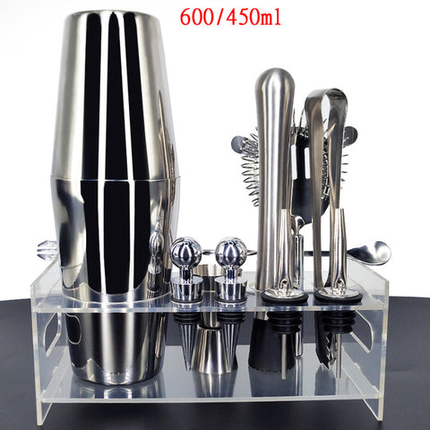 Image of 750ml/600ml Stainless Bar Cocktail Shaker Set Barware Set Shaker Set with Wooden Rack