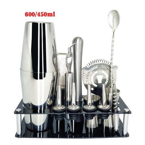 Image of 750ml/600ml Stainless Bar Cocktail Shaker Set Barware Set Shaker Set with Wooden Rack