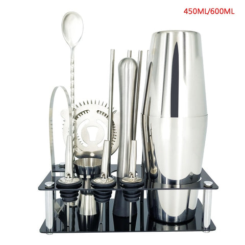 Image of 750ml/600ml Stainless Bar Cocktail Shaker Set Barware Set Shaker Set with Wooden Rack