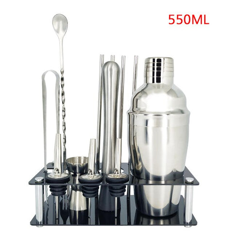 Image of 750ml/600ml Stainless Bar Cocktail Shaker Set Barware Set Shaker Set with Wooden Rack