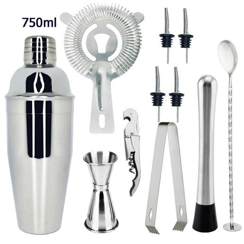 Image of 750ml/600ml Stainless Bar Cocktail Shaker Set Barware Set Shaker Set with Wooden Rack