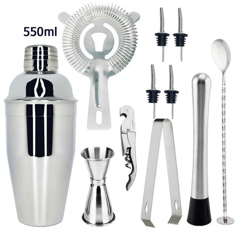 Image of 750ml/600ml Stainless Bar Cocktail Shaker Set Barware Set Shaker Set with Wooden Rack