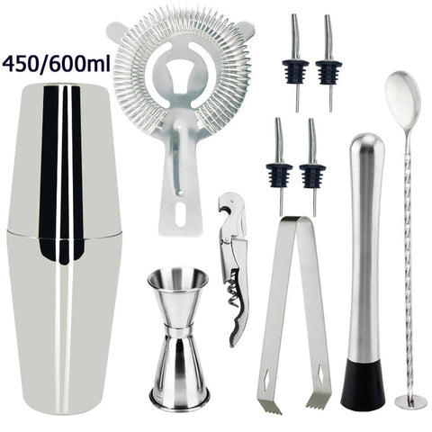 Image of 750ml/600ml Stainless Bar Cocktail Shaker Set Barware Set Shaker Set with Wooden Rack