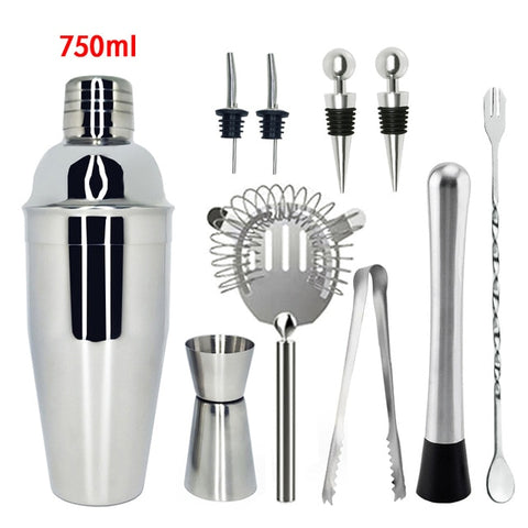 Image of 750ml/600ml Stainless Bar Cocktail Shaker Set Barware Set Shaker Set with Wooden Rack