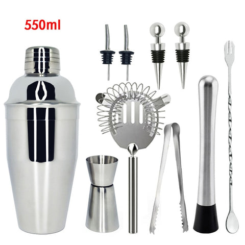 Image of 750ml/600ml Stainless Bar Cocktail Shaker Set Barware Set Shaker Set with Wooden Rack