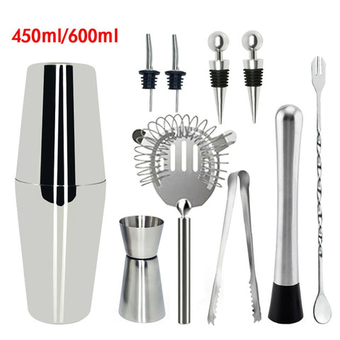 Image of 750ml/600ml Stainless Bar Cocktail Shaker Set Barware Set Shaker Set with Wooden Rack