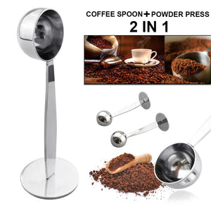 2 in 1 Stainless Steel Coffee Tamper Measuring Spoon Scoop with Stand Espresso Coffee Bean Tea Spoon Coffeeware Kitchen Gadgets