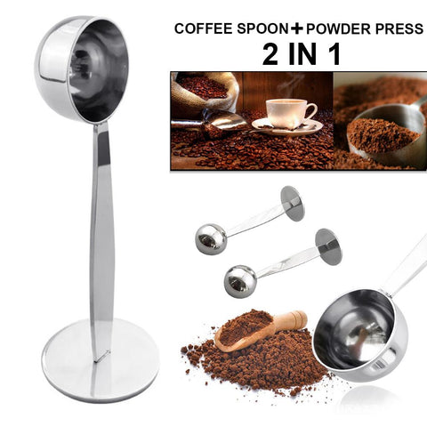 Image of 2 in 1 Stainless Steel Coffee Tamper Measuring Spoon Scoop with Stand Espresso Coffee Bean Tea Spoon Coffeeware Kitchen Gadgets