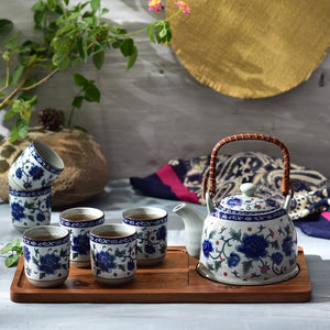 Chinese blue and white porcelain teaware set ceramic household pot teacup tray Kungfu tea afternoon large capacity