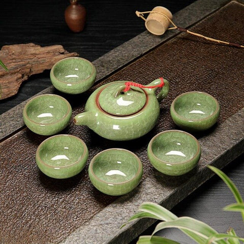 Image of New Fashion Ice Crack Celadon Kung Fu Tea Set Porcelain Teaware Set Chinese Tea Cup Tea Sets Gaiwan Tea Pot Set Christmas Gift