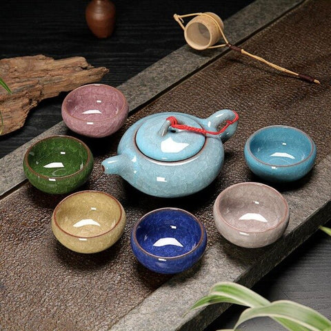 Image of New Fashion Ice Crack Celadon Kung Fu Tea Set Porcelain Teaware Set Chinese Tea Cup Tea Sets Gaiwan Tea Pot Set Christmas Gift