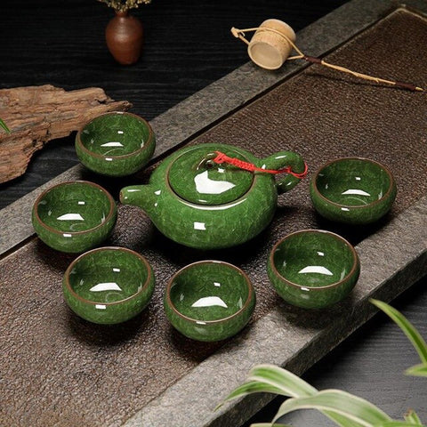 Image of New Fashion Ice Crack Celadon Kung Fu Tea Set Porcelain Teaware Set Chinese Tea Cup Tea Sets Gaiwan Tea Pot Set Christmas Gift