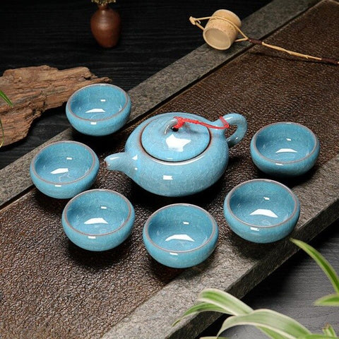 Image of New Fashion Ice Crack Celadon Kung Fu Tea Set Porcelain Teaware Set Chinese Tea Cup Tea Sets Gaiwan Tea Pot Set Christmas Gift