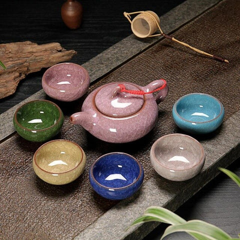 Image of New Fashion Ice Crack Celadon Kung Fu Tea Set Porcelain Teaware Set Chinese Tea Cup Tea Sets Gaiwan Tea Pot Set Christmas Gift