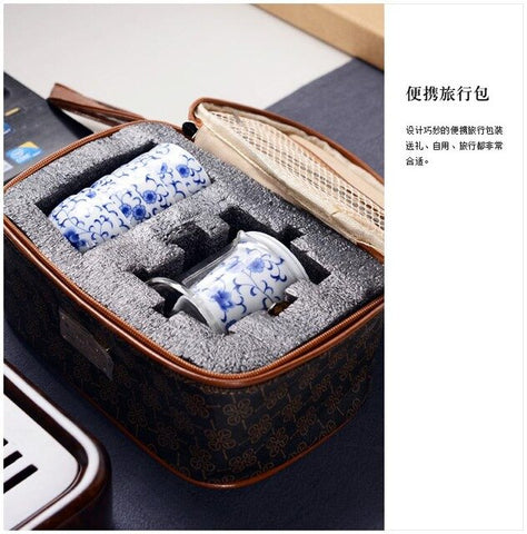 Image of Teaware Sets Kung Fu Flower Tea Set Heat-resistant Glass Black Butterfly Dance Light Rhyme Travel Bag