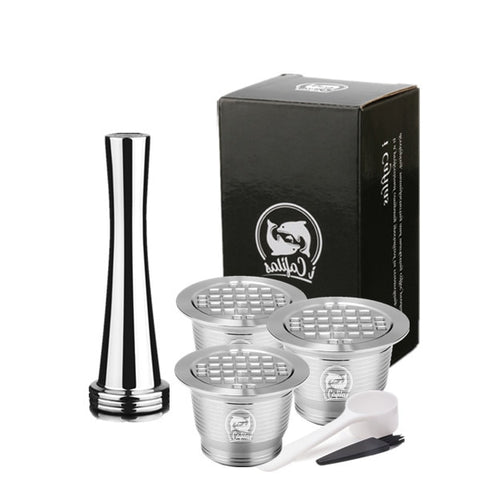 Image of 4PC/Set Nespresso Stainless Steel Refillable Coffee Capsule New Version Tamper Reusable Coffee Filt Pod Birthday Coffeeware Gift