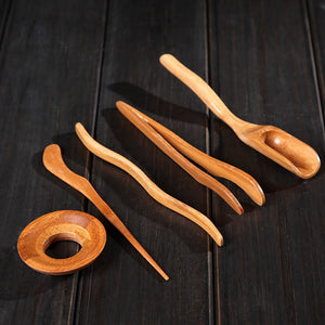 5Pcs/set Tea Ceremony Utensils Set Bamboo Teaspoons tea Needle Tea Tweezer Clip Strainer Tong Tube Wooden Teaware