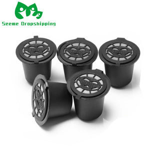 6PCS Reusable Nespresso Coffee Capsules Cup With Spoon Brush Black Refillable Coffee Capsule Refilling Filter Coffeeware Gift